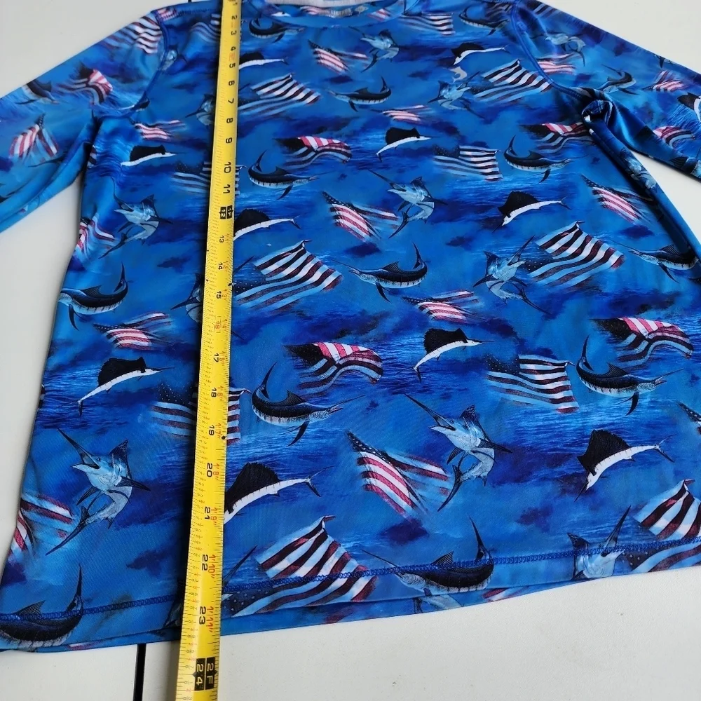 Reel Legends Boys Sword Flag Fish Print Activewear Long Sleeve Shirt L 14/16